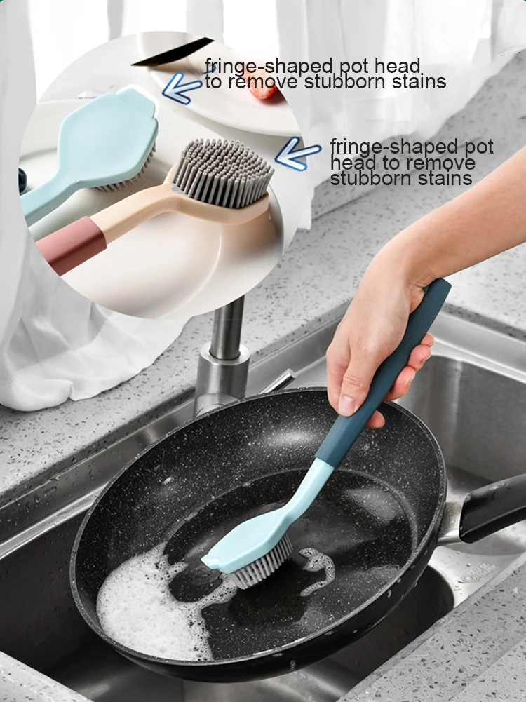 

Long Handle Pot Cleaning Brush Silicone Soft Suspensible Scrub Brush for Dishes Pan Utensil Cleaning Kitchen Tools Accessories