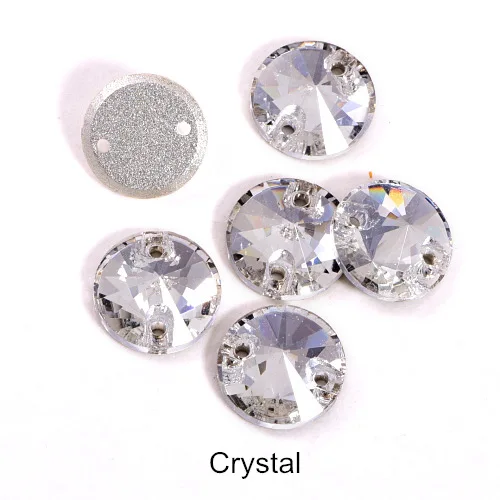 T001-Crystal 40pcs AAAAA Quality 12mm Round Rivoli Glass Sew On Rhinestones Flatback Crystal Sewing Strass for DIY Wedding Dress B1248 - Цвет: T001-Crystal