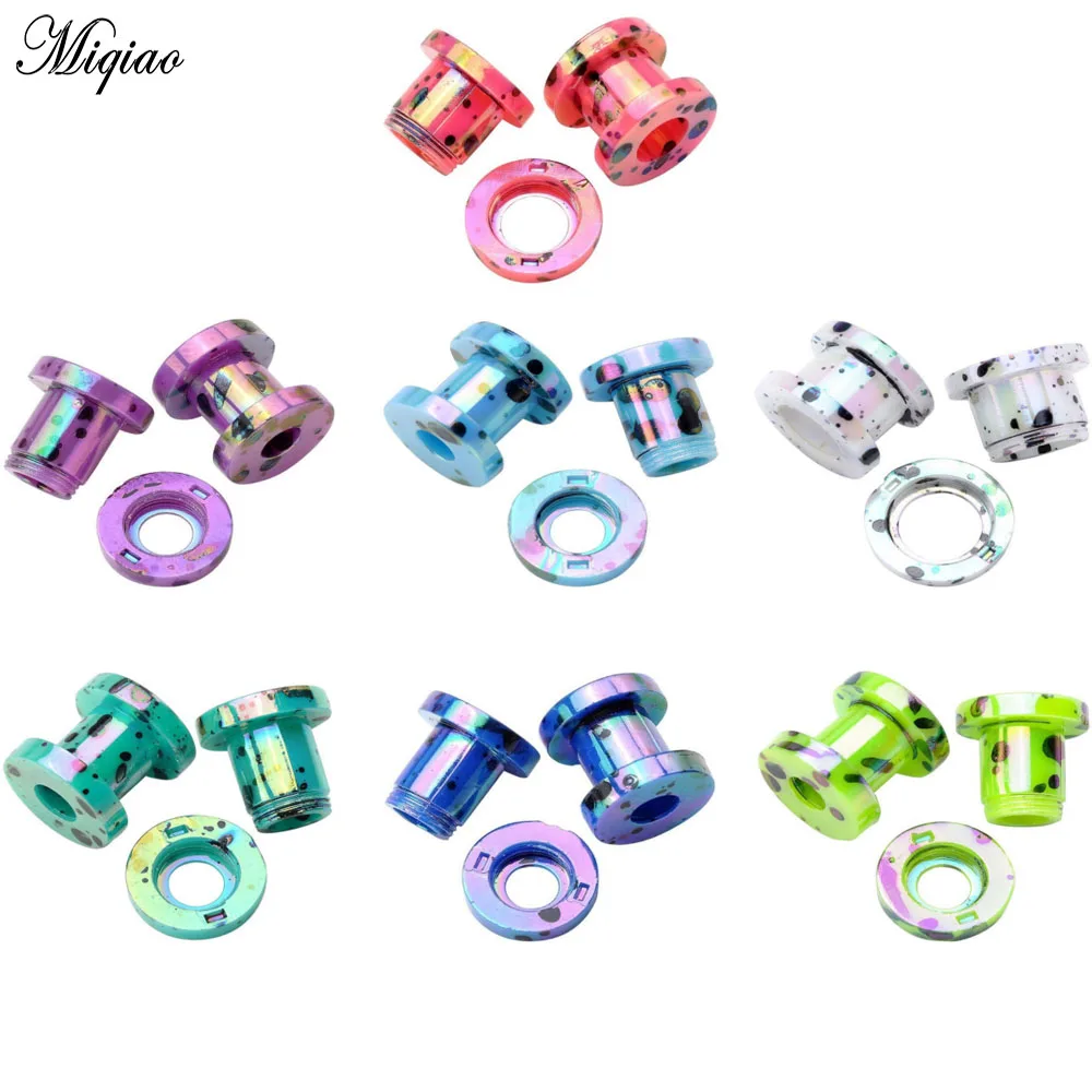 

Miqiao 2 Pcs 2-12mm Acrylic Spotted Thread Hollow Channel Earrings Body Piercing Plugs and Tunnels Ear Reamer
