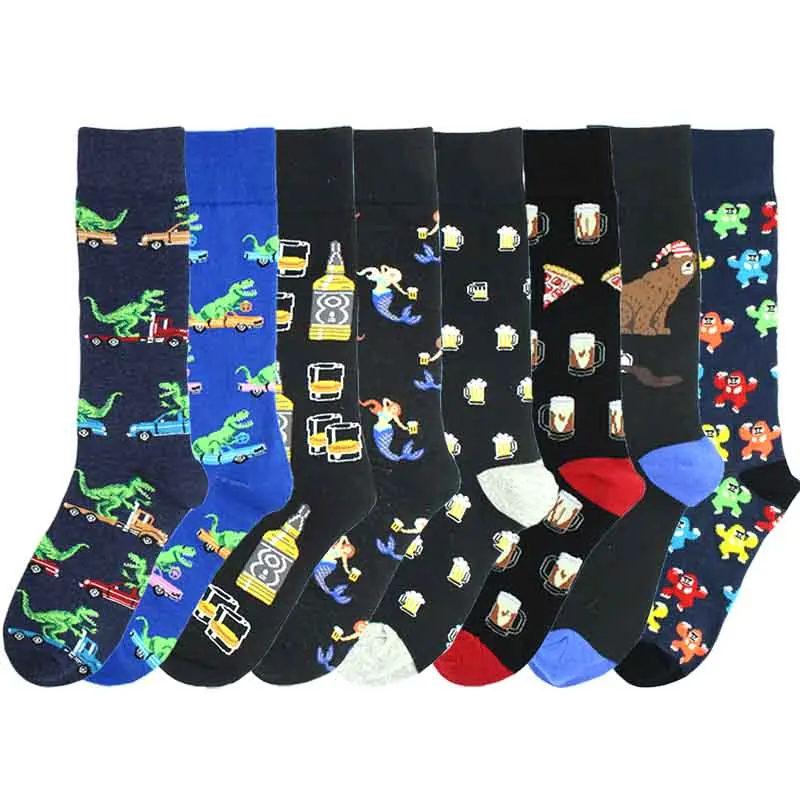 

[SOPLCAALCK]Wedding Funny Socks Men Animals Mermaid Dinosaur Pizza Beer Creative Men Socks Calcetines Hombre Divertido Skarpetki