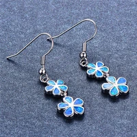 new fashion bohemian tassel flower long drop earrings for women blue imitating fire opal earrings female wedding party jewelry