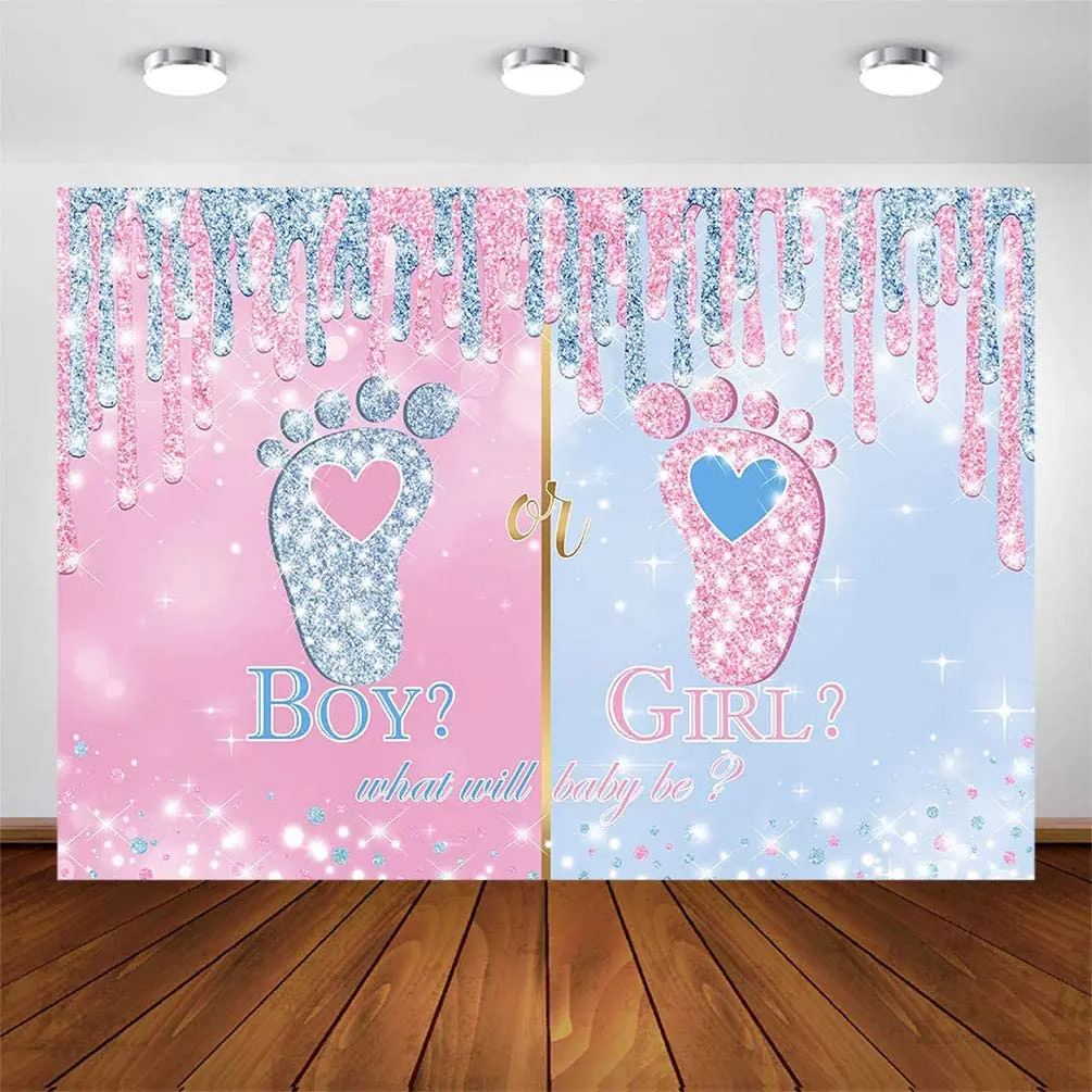 Little Feet Gender Reveal Backdrop Boy or Girl Gender Reveal Party Background Pink or Blue Baby Footprint Gender Reveal Party