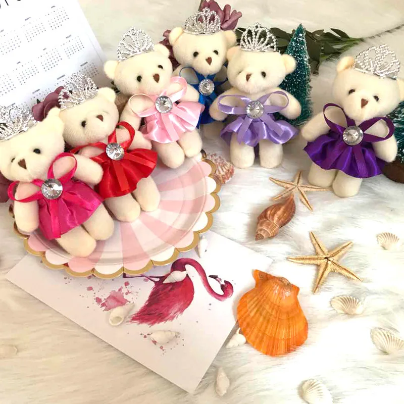 

6Pcs/lot 12cm Mini Cartoon Bouquet Teddy-Bear Kawaii Crown Teddy Bears Stuffed Plush Toy Children Toy Phone Key Pendant Chain