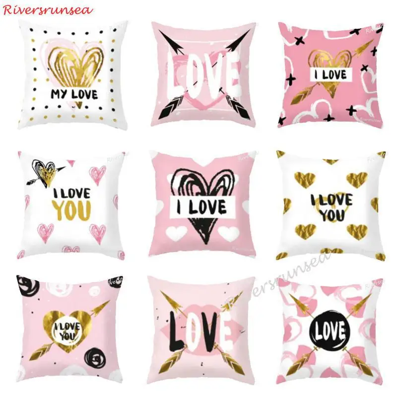 Подгонянные простые розовые подушки в форме сердца Золотая подушка для любви