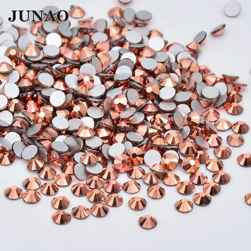 JUNAO SS16 SS20 блестящая Роза AB стеклянные стразы для ногтей с плоской задней частью хрустальные камни аппликация без горячей фиксации Стразы для рукоделия одежды - Цвет: Rose Gold