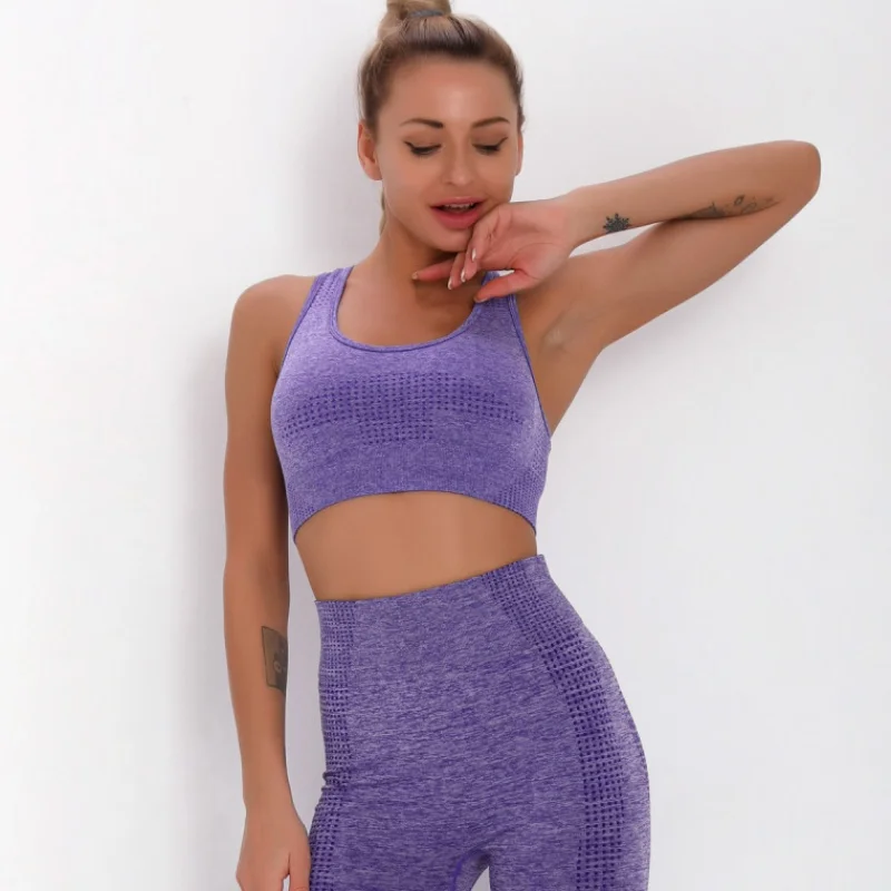 

2PCS Seamless Women Yoga Set Workout Sportswear Gym Clothes Sports Bra + High Waist Tight Fitness pantsSports Suits