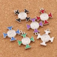 6colors enamel saint michael cross religious medal charm beads 15pcs zinc alloy pendants l1757