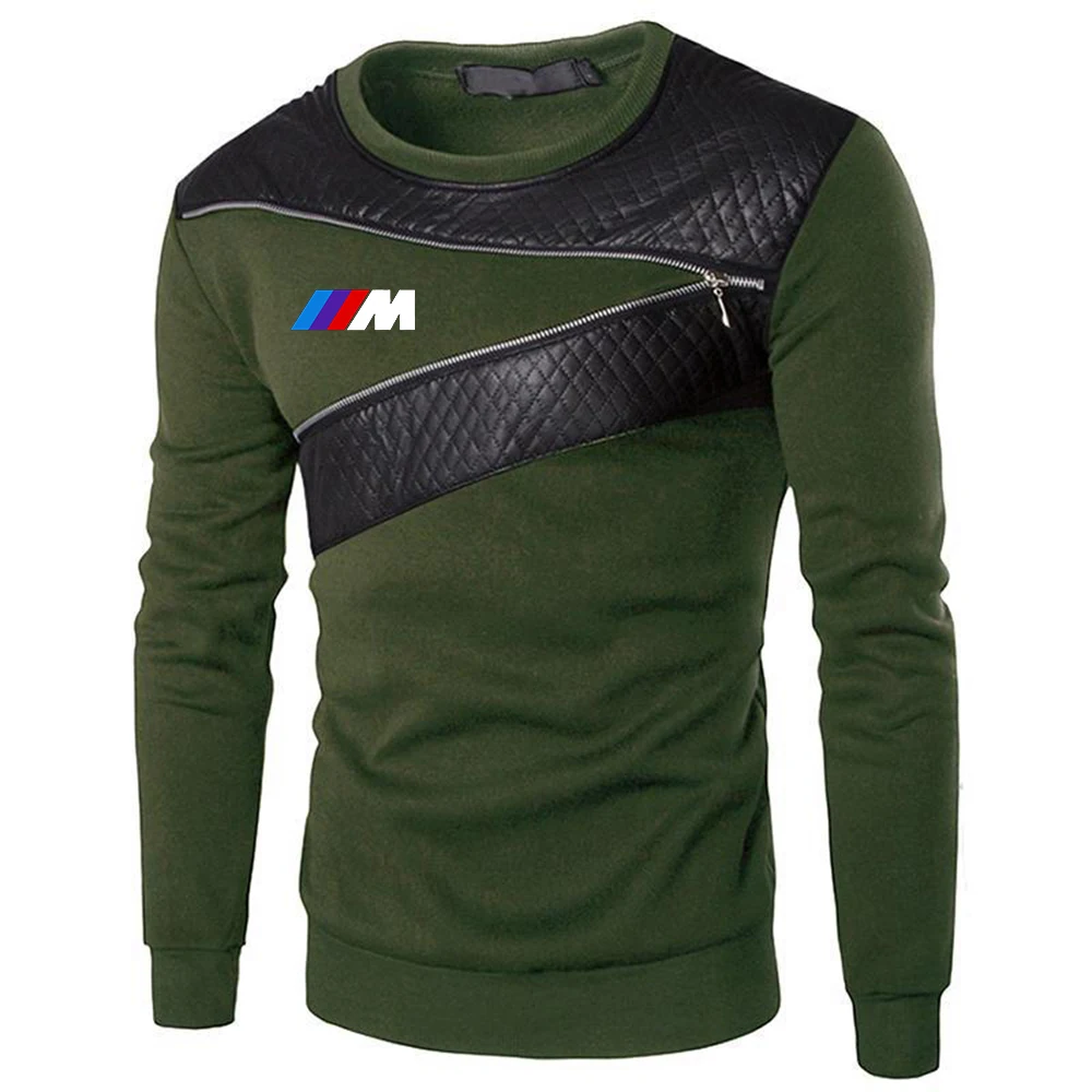 

2021 New Fashion Spring BMW Car Logo Style Comfortable Round Neck Patchwork Wild Leisure Hip-hop Fitness Long Sleeve Fashion Top