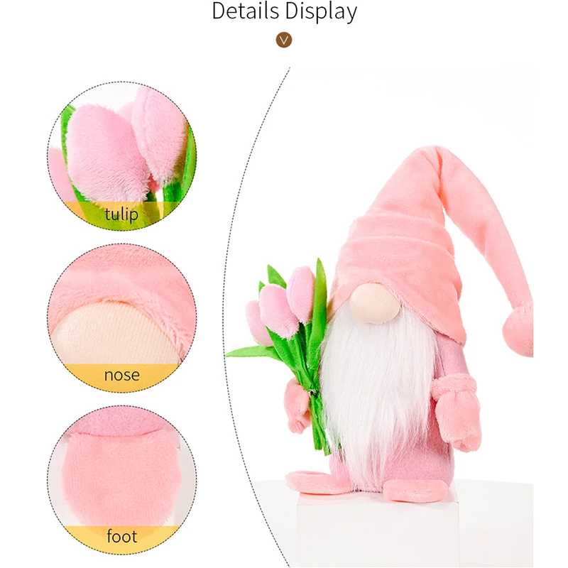 

Tulip Gnome Doll with Cloth Material for Her Living Room Study Decoration Suitable for Mother's Day Valentine's Day PW