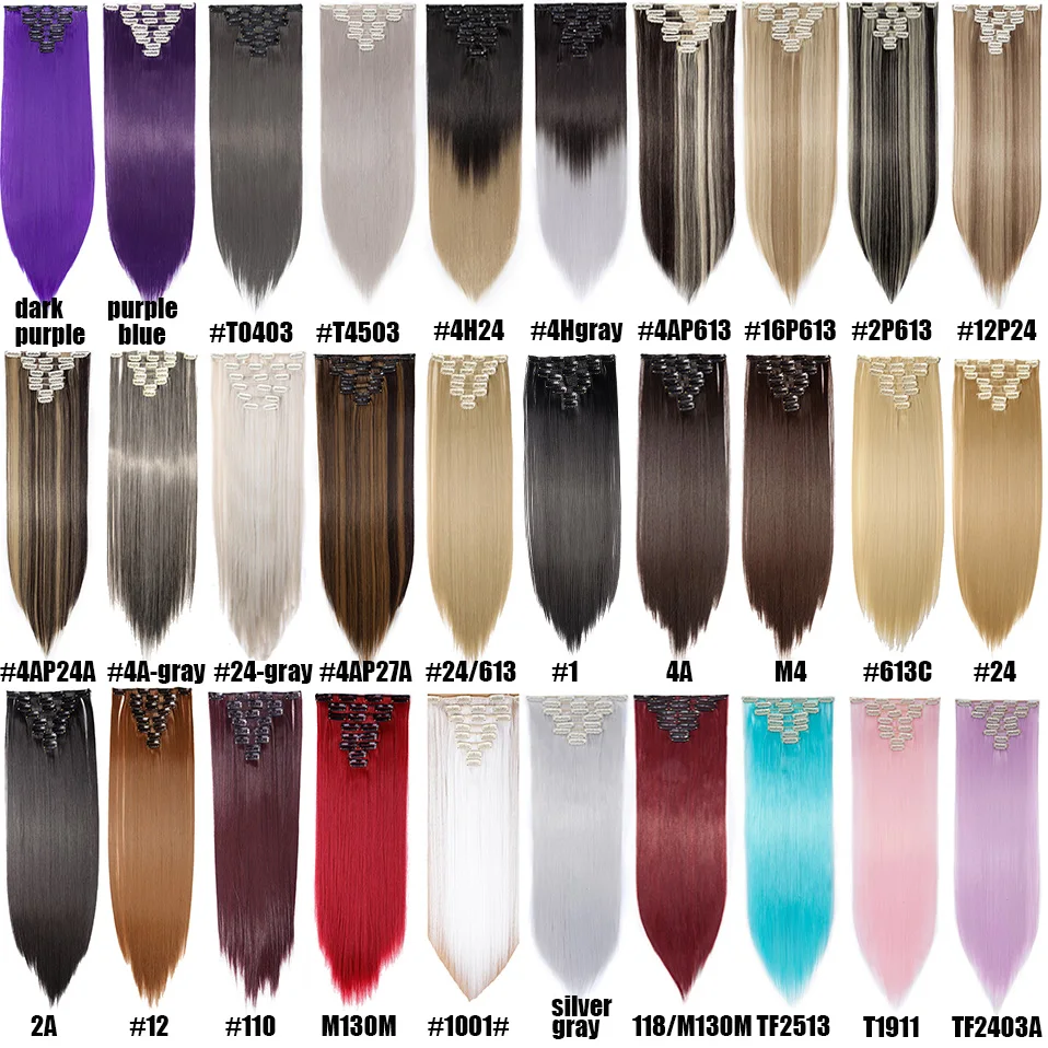 S-noilite 8pcs Clips In Hair Extensions Long Straight Synthetic Clip Extension Natural Hairpieces Fake For Women | Шиньоны и парики