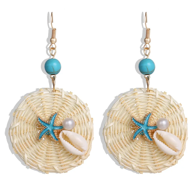 VKME fashion shell earrings set ladies bohemian flowers long tassel earrings 6 pairs / set ladies Brincos Beach Jewelry - Окраска металла: ZL0000628