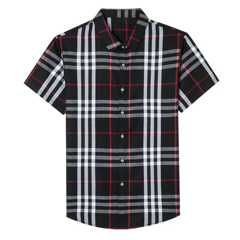 

Shirt men's short sleeve summer new handsome middle aged casual slim stripe Plaid Shirt