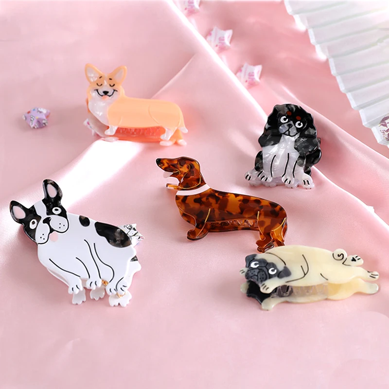 Симпатичные зажимы для волос с уксусной кислотой корги собаки женщин мультяшная