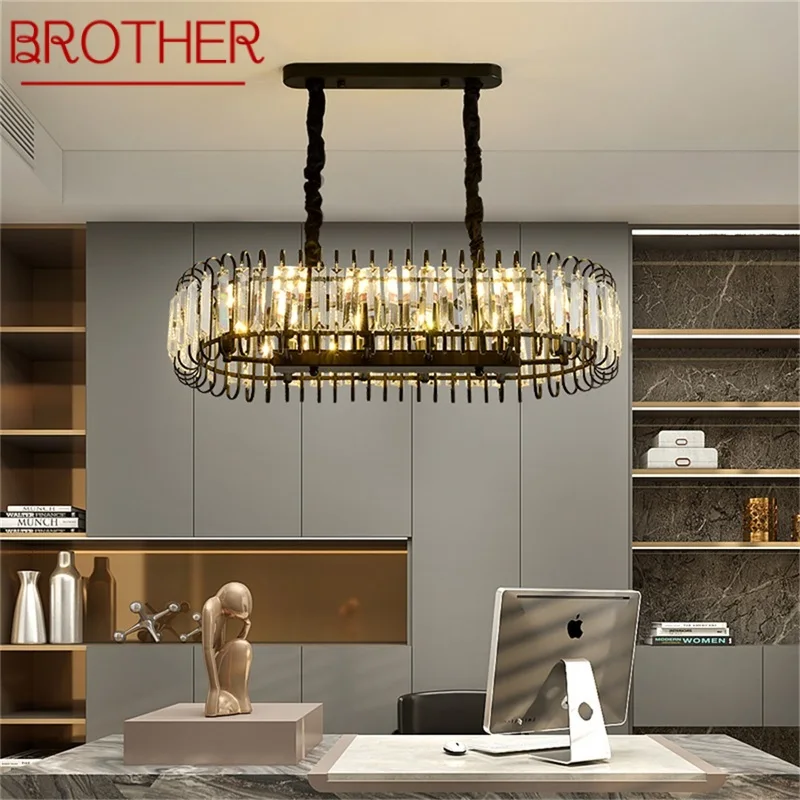 

BROTHER Black Postmodern Rectangle Chandelier Fixtures Crystal Pendant Lamp Light Home LED for Decoration