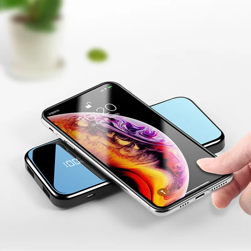 30000mAh Беспроводное зарядное устройство двойной USB Quick Charge зеркальный экран