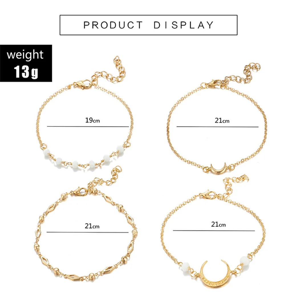 Простой темперамент сплав Геометрическая бусина Браслет с Луной 4 шт набор