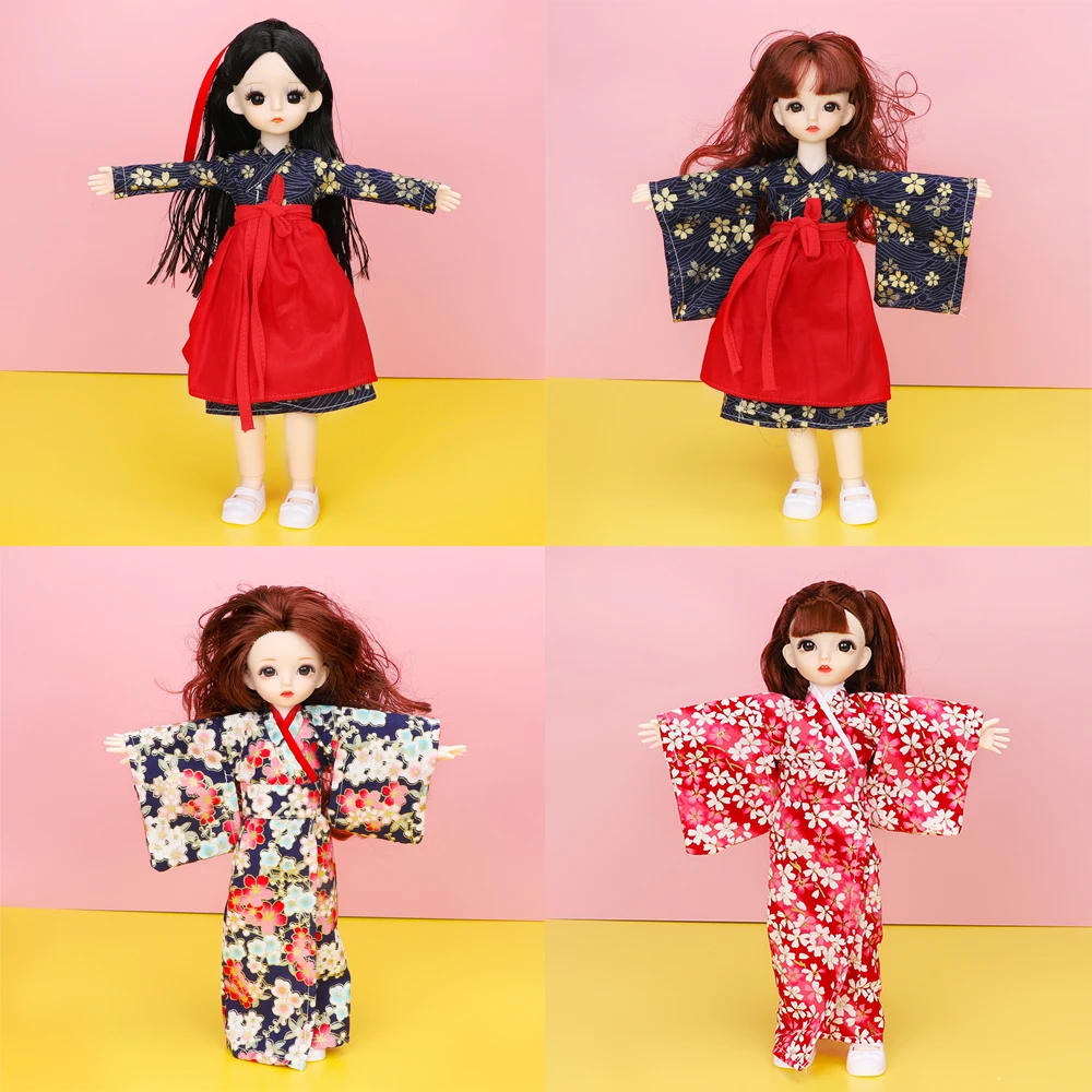 

12Inch Asian Kimono BJD Doll With Dress Clothes Rose gold Brown Curly Hair 1/6 Ball Jointed Dolls Toys Surprise Gift For Girls