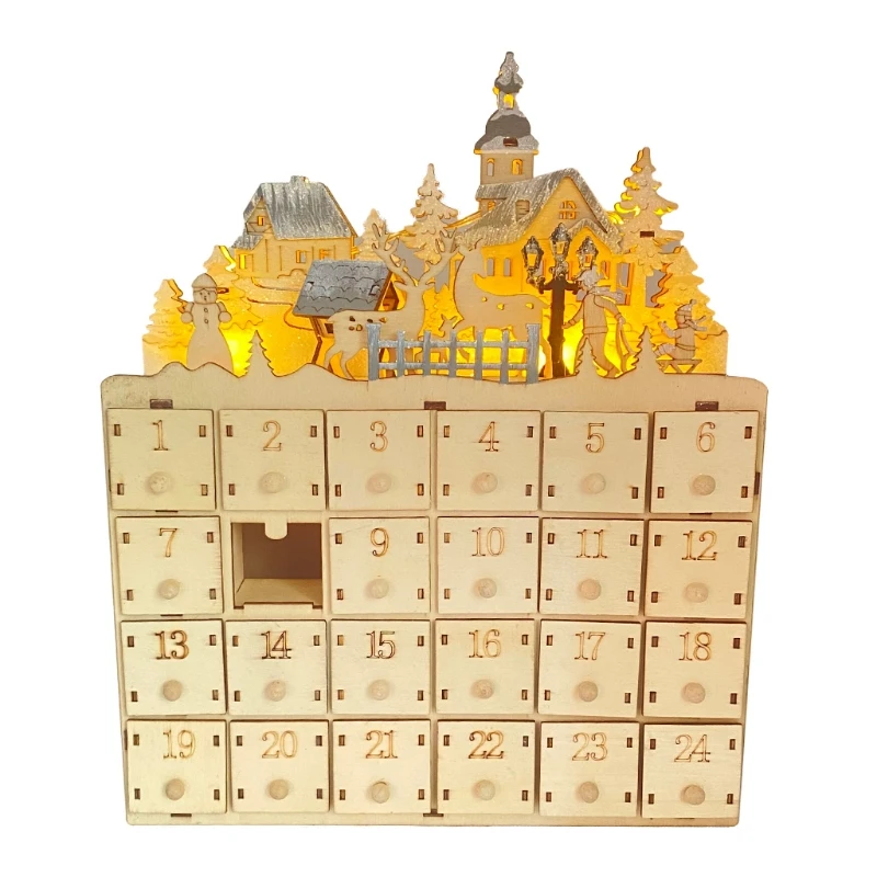 

Календарь для рождества, снежный дом с 24 ящиками и светильник кой