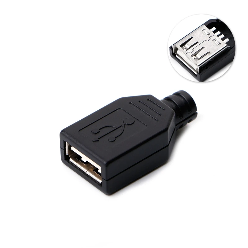10 комплектов Тип у муфтовый стыковочный USB 4 контактный разъем ж/черный Пластик