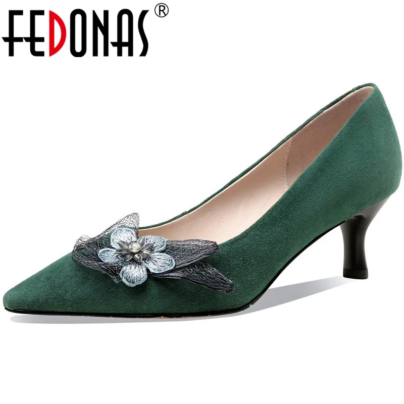 

FEDONAS Elegant Shallow Shoes Woman 2021 Spring Summer Newest High Heels Pumps Suede Leather Night Club Party Women Shoes