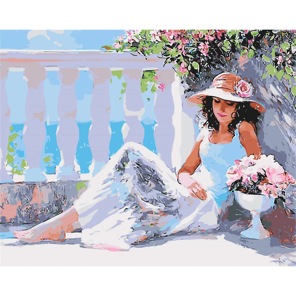 Canvas paintings modern style living room decorative people women travel scenery straw hats flowers |