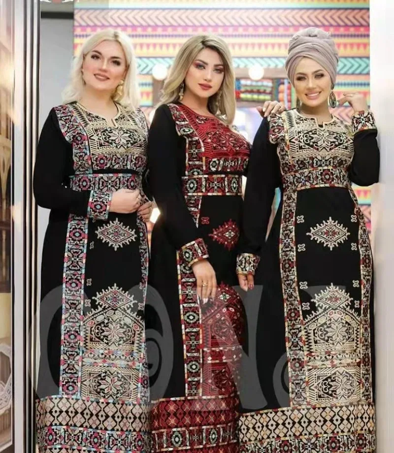 

New Winter Women Bazin Rich African Ethnic Printed Rhinestone Dress Autumn Velvet Fashion Exotic Party Maxi Dresses For Women