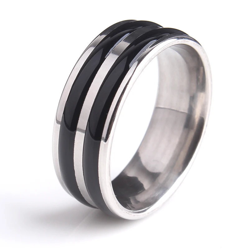 

Обручальные кольца для мужчин и женщин, с двойными черными полосками, из нержавеющей стали 316L