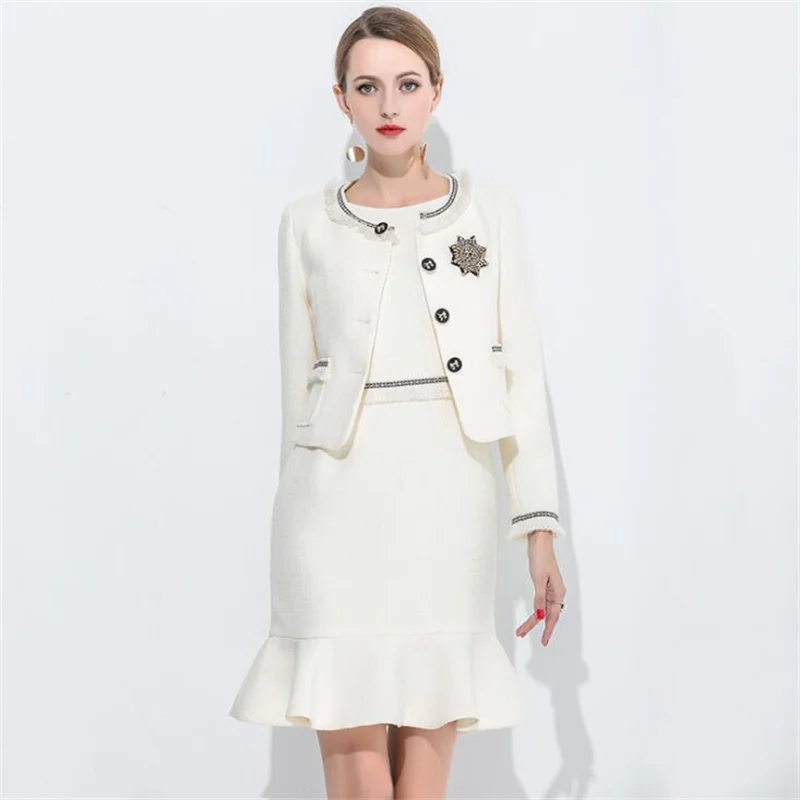 Women's wave skirt two-piece sets jackets and coats jaquetas chaquetas European and American new casual suit autumn and winter