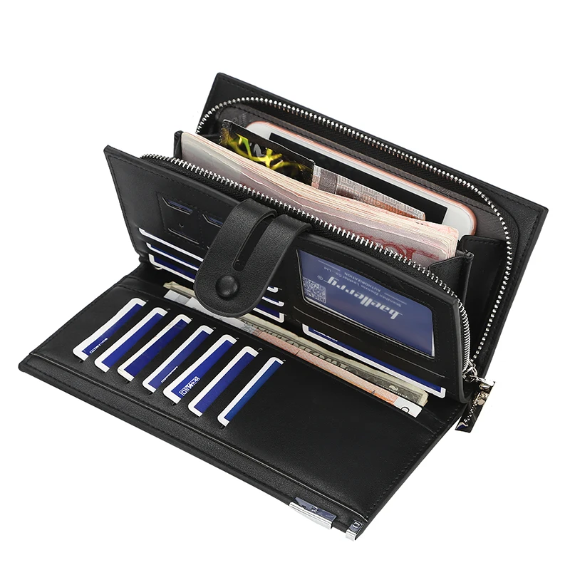 Бумажник для делового мужчины черные длинные кожаные мужские кошельки роскошный