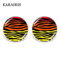 karairis trendy colorful zebra pattern stud earrings animal zebras stripe art picture glass cabochon earrings for women girls