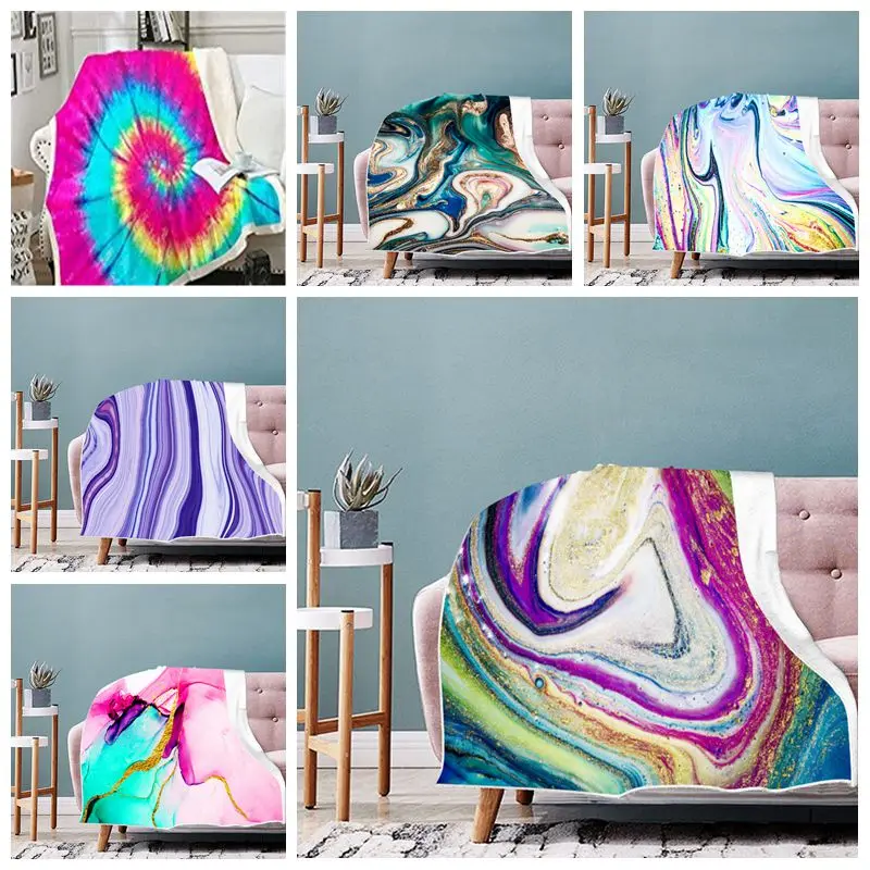 

Colored Marble Striped Blanket Luxury Sherpa Blanket Custom Geometric Throw Blanket Picnic Airplane Weighted Blanket For Kid