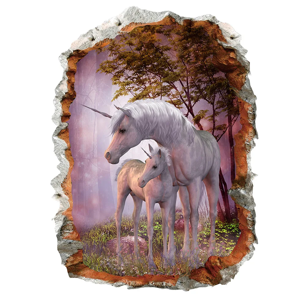 3D мультфильм Единорог зеленые наклейки на стену гостиная спальня Детская