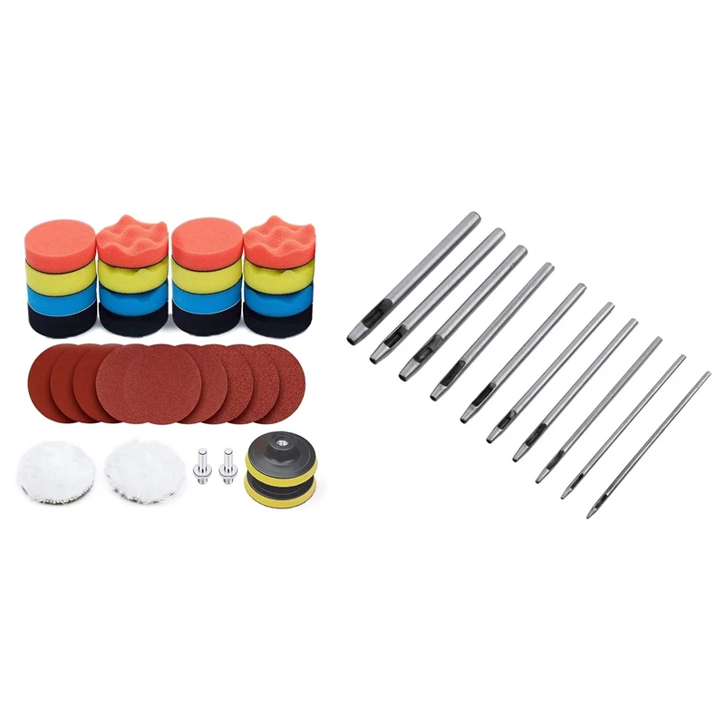 

Polishing Pad Kit, Car Foam Drill Bit Pad Wool Pad Liner With ​10 Pcs Leather Hole Punch Cutter Hollow Punch Set 0.5-5Mm