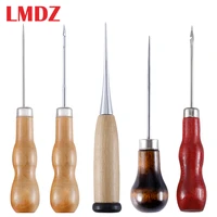 lmdz 5pcs sewing awls kit wooden handle sewing tools leather hole making tools sewing accessories shoes repair punch awl