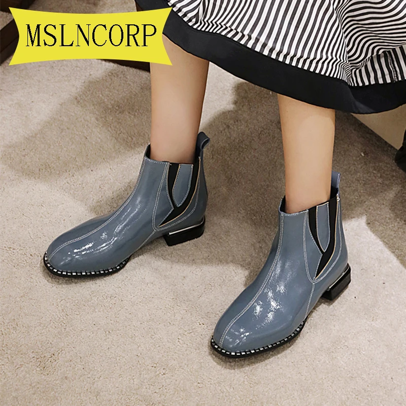 

Женские кожаные ботинки челси размера плюс 34-43, женские ботинки на толстом каблуке, ботильоны для женщин, зимняя обувь с круглым носком, женс...