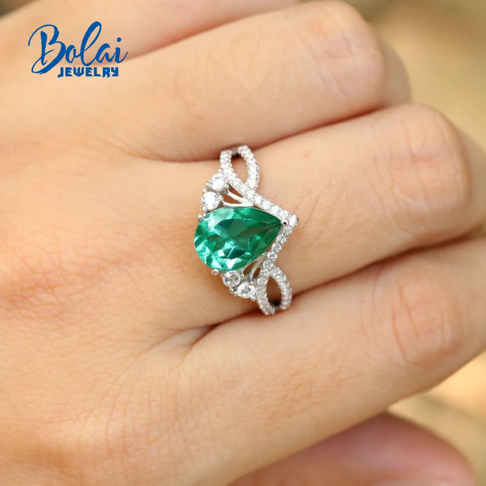 Bolaijewelry, созданное зеленое Изумрудное кольцо овальное 6*8 мм из стерлингового серебра 925 пробы, хорошее ювелирное изделие для женщин, лучший подарок