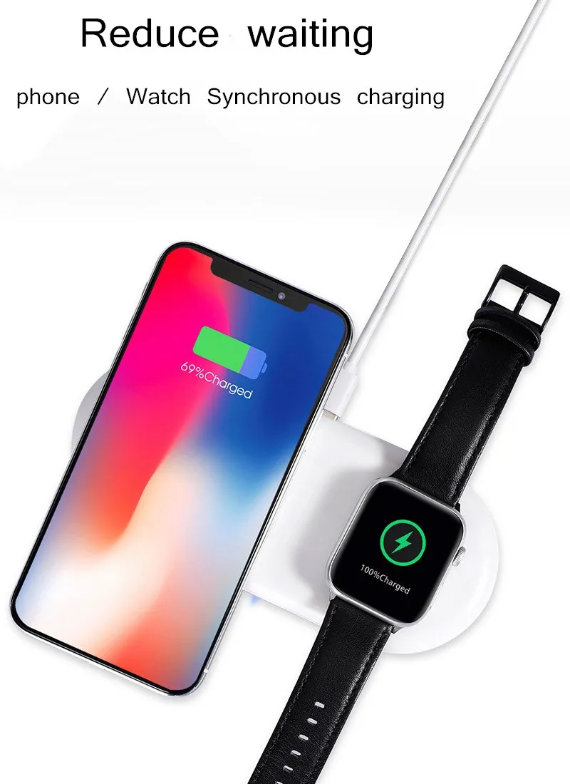 Беспроводное зарядное устройство Qi 2 в 1 для iPhone XS Max iWatch 10 Вт подставка зарядного