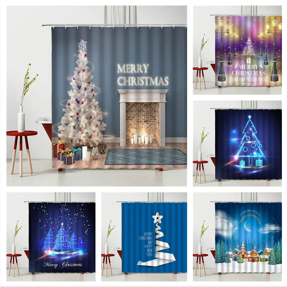 

Рождественские Зимние шторы для ванной и душа светильник световые подарочные снежные шторы для елки, из полиэстера, водонепроницаемые дома...