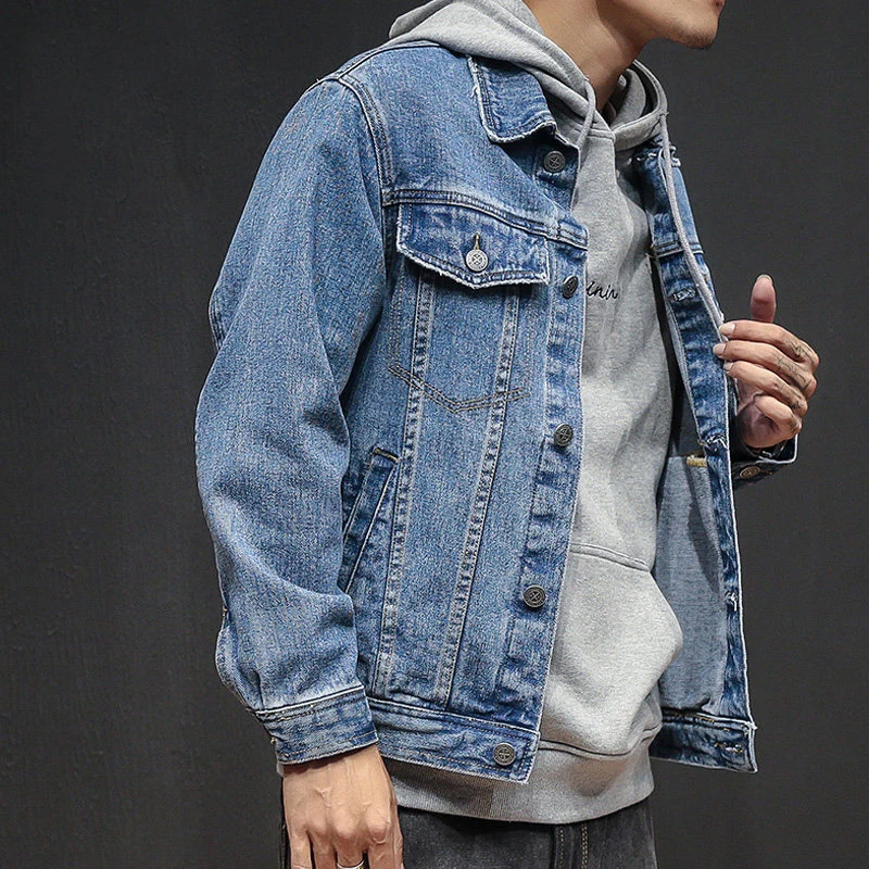 JDDTON Осенняя мужская джинсовая куртка бомбер с несколькими карманами хлопковая