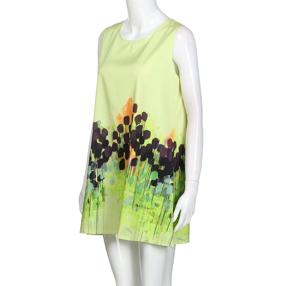 Women's Dress Loose Summer Sleeveless O-Neck Vadim 3D Floral Print Bohe Mini Dresses A-Line Vestido Vestidos Jurken M01 | Женская