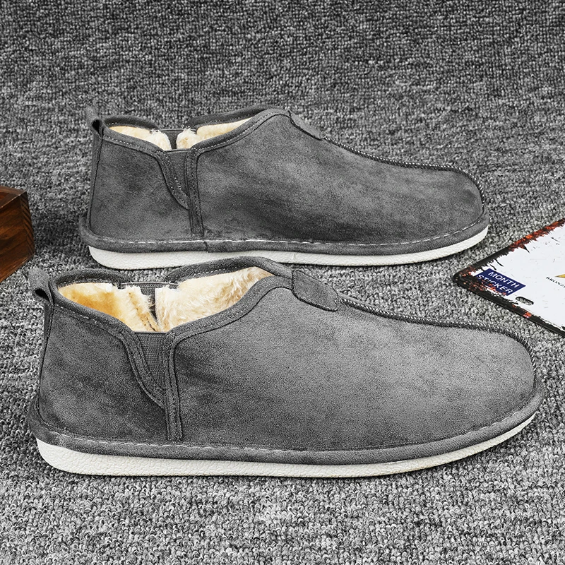 Мужские зимние ботинки YOUSHU Нескользящие удобные теплые кроссовки на плоской