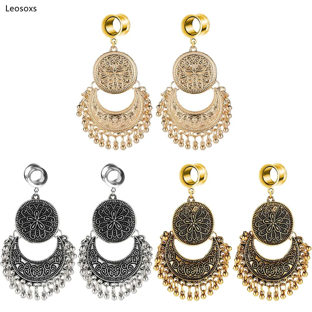 

Leosoxs 2pcs Stainless Steel Dangle Gauges Earring Expander 6-25mm Retro Tassel Earrings Ear Plugs Flesh Piercings Body Jewelry