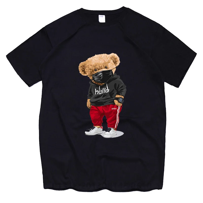 Футболка женская хлопковая с коротким рукавом и принтом медведя | Женская одежда