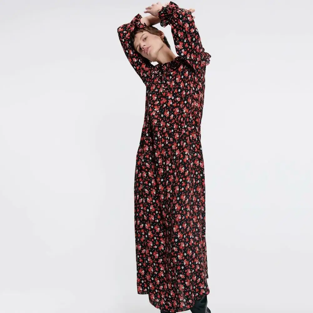 Женское платье с длинным рукавом Za длинное цветочным принтом и