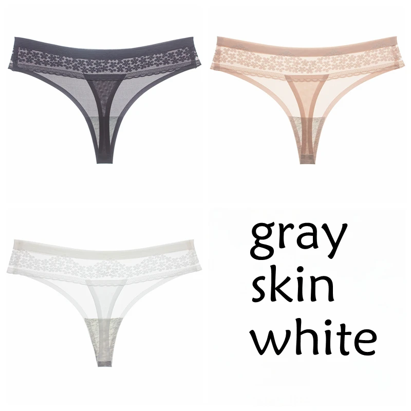 gray-skin-white SP& CITY 3 шт. Европейский цветочный Вышивка бесшовные стринги Набор Прозрачный стринги для женщин сексуальное нижнее белье трусики Выдалбливают Белье - Цвет: gray-skin-white