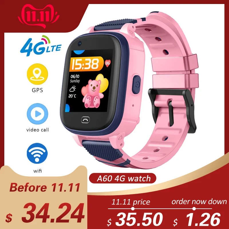 A60 4G сеть Wifi gps SOS Смарт часы дети видео вызов IP67 Водонепроницаемый Будильник