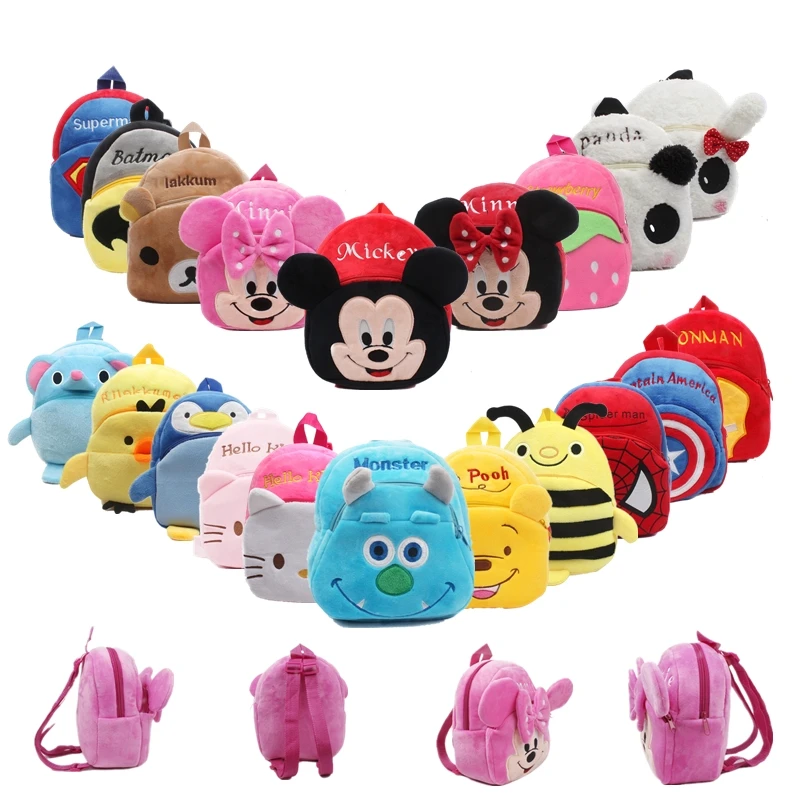 Disney Mickey Stitch Cute Cartoon Kids Plush Backpack Toys Mini School Bag Children's Gifts Boy Girl Baby Student Bags Wallet