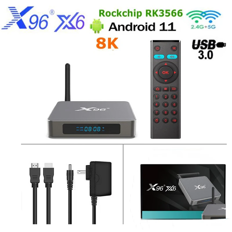 X96 X6 Android 11 Smart Tv Box Rockchip RK3566 8 ГБ ОЗУ 64 Гб 128 ПЗУ 1000M lan 2 4G 5G WIFI 2T2R BT 8K ТВ приемники |