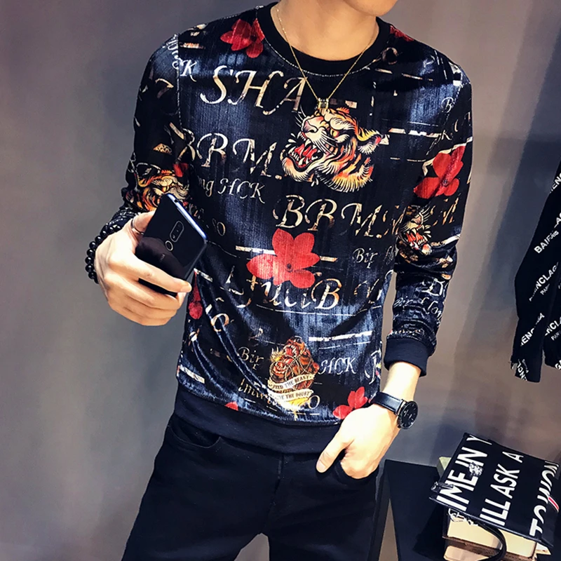 Мужская облегающая Вельветовая футболка с длинными рукавами и круглым вырезом