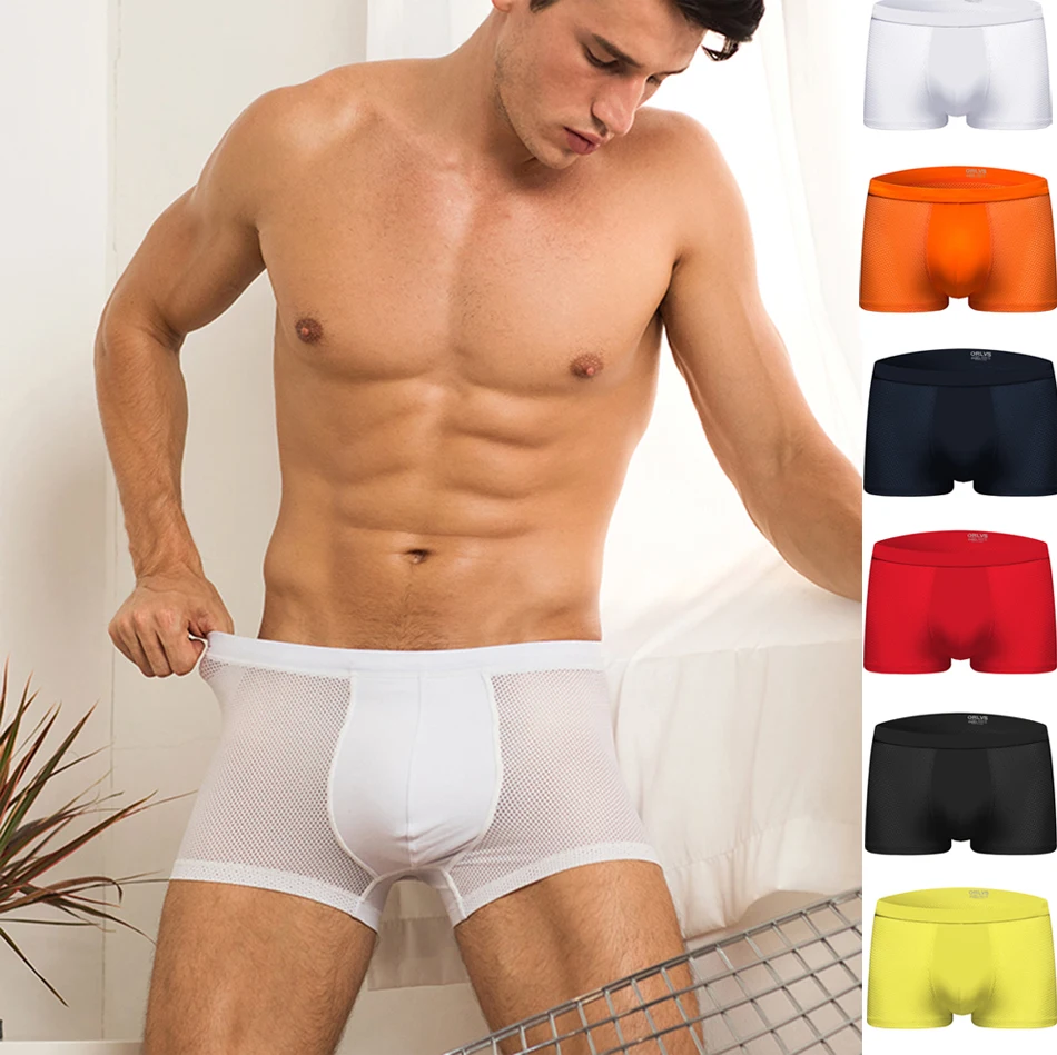Мужское нижнее белье сексуальные гей боксеры шорты дышащие мужские трусы